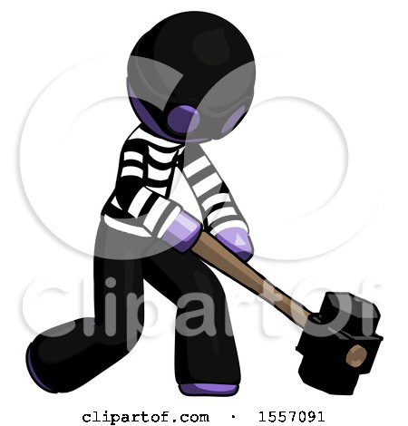 Purple Thief Man Hitting with Sledgehammer, or Smashing Something at Angle by Leo Blanchette