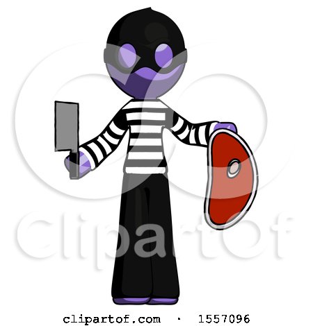 Purple Thief Man Holding Large Steak with Butcher Knife by Leo Blanchette