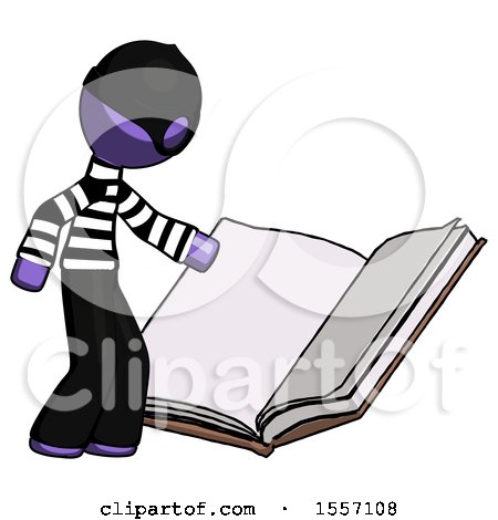 Purple Thief Man Reading Big Book While Standing Beside It by Leo Blanchette