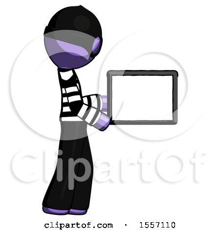 Purple Thief Man Show Tablet Device Computer to Viewer, Blank Area by Leo Blanchette