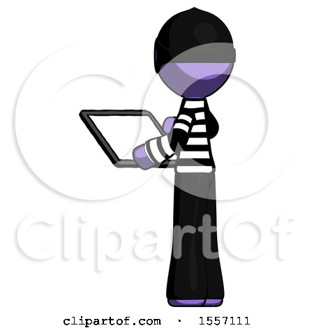 Purple Thief Man Looking at Tablet Device Computer with Back to Viewer by Leo Blanchette