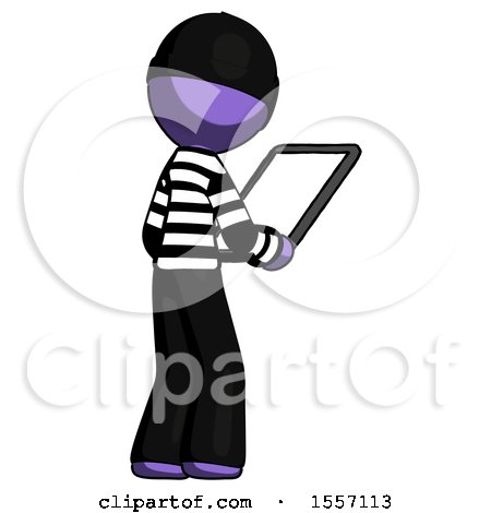 Purple Thief Man Looking at Tablet Device Computer Facing Away by Leo Blanchette