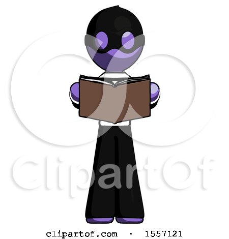 Purple Thief Man Reading Book While Standing up Facing Viewer by Leo Blanchette