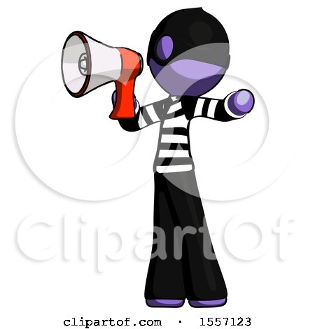 Purple Thief Man Shouting into Megaphone Bullhorn Facing Left by Leo Blanchette