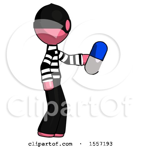 Pink Thief Man Holding Blue Pill Walking to Right by Leo Blanchette