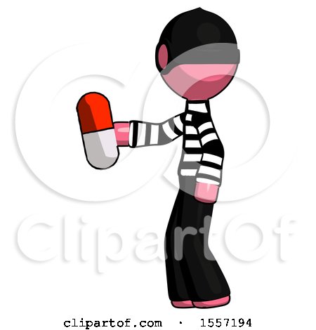 Pink Thief Man Holding Red Pill Walking to Left by Leo Blanchette