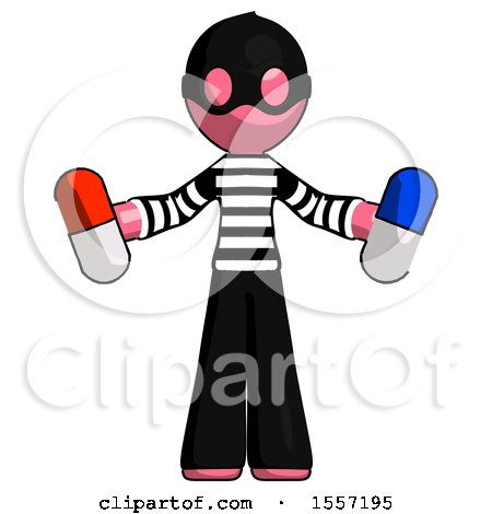 Pink Thief Man Holding a Red Pill and Blue Pill by Leo Blanchette