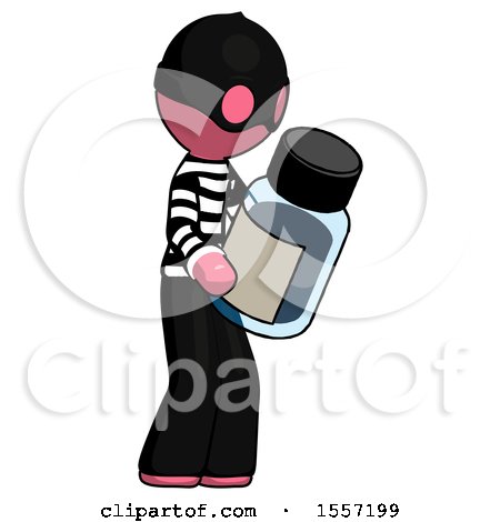 Pink Thief Man Holding Glass Medicine Bottle by Leo Blanchette