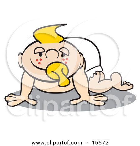Freckle Faced Blond Baby in a Diaper, Sucking on a PacifierClipart Illustration by Andy Nortnik