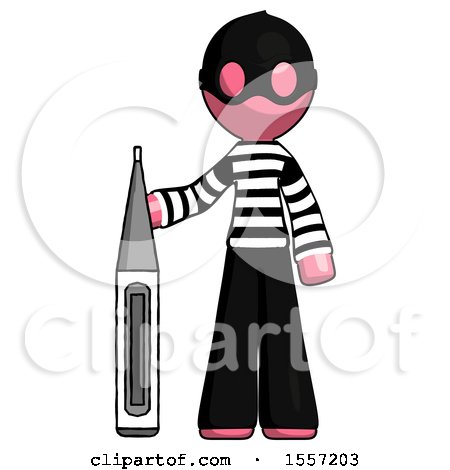 Pink Thief Man Standing with Large Thermometer by Leo Blanchette