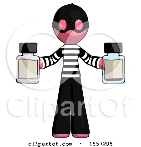 Pink Thief Man Holding Two Medicine Bottles by Leo Blanchette
