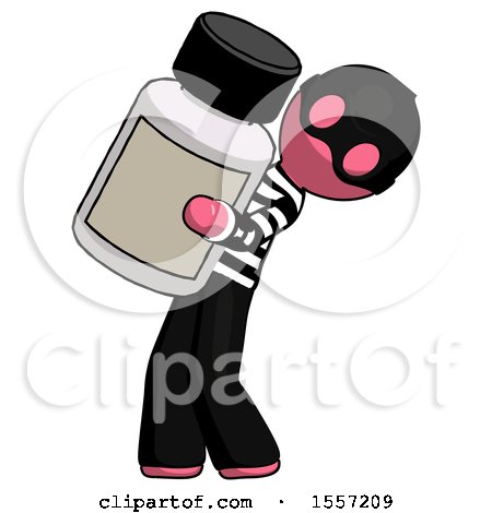 Pink Thief Man Holding Large White Medicine Bottle by Leo Blanchette