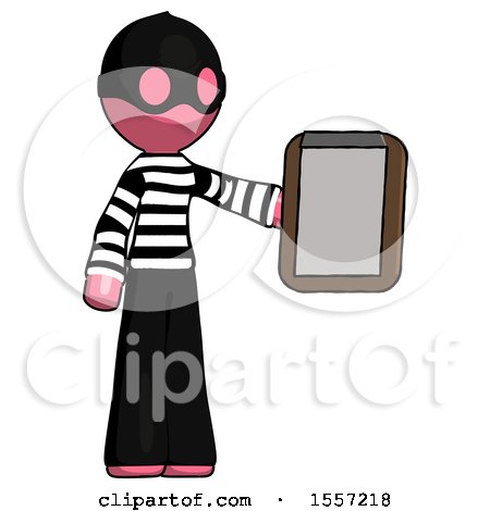 Pink Thief Man Showing Clipboard to Viewer by Leo Blanchette