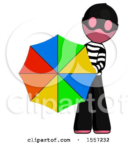 Pink Thief Man Holding Rainbow Umbrella out to Viewer by Leo Blanchette