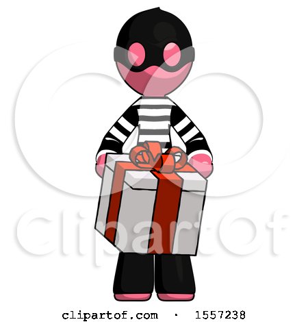Pink Thief Man Gifting Present with Large Bow Front View by Leo Blanchette