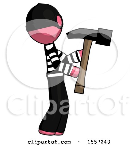 Pink Thief Man Hammering Something on the Right by Leo Blanchette