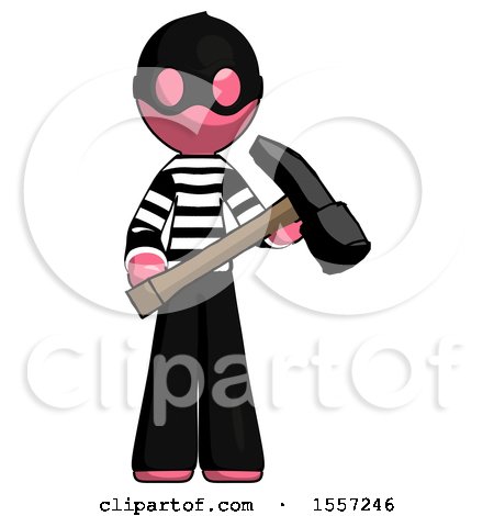 Pink Thief Man Holding Hammer Ready to Work by Leo Blanchette
