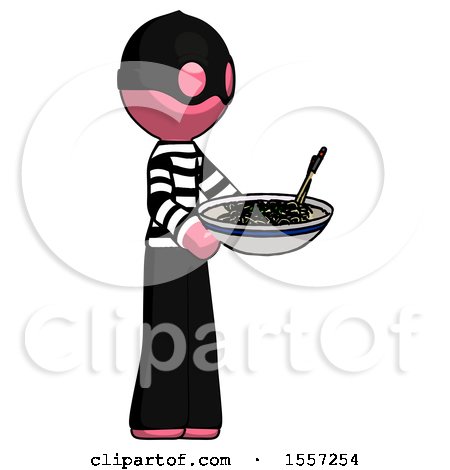 Pink Thief Man Holding Noodles Offering to Viewer by Leo Blanchette