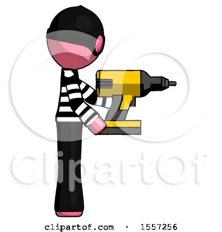 Pink Thief Man Using Drill Drilling Something on Right Side by Leo Blanchette