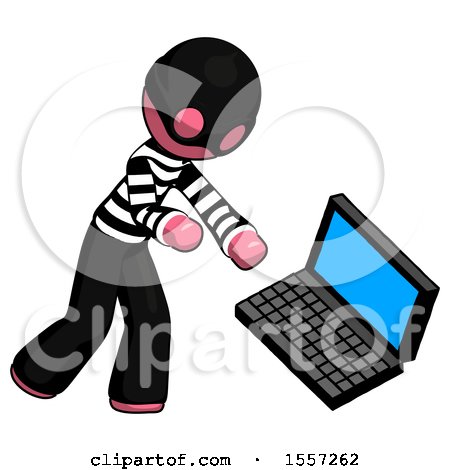 Pink Thief Man Throwing Laptop Computer in Frustration by Leo Blanchette