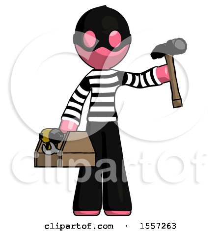 Pink Thief Man Holding Tools and Toolchest Ready to Work by Leo Blanchette