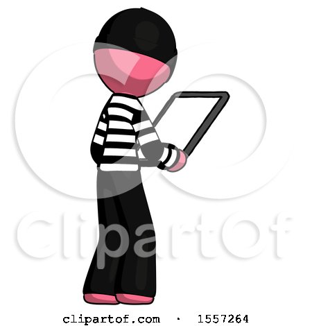 Pink Thief Man Looking at Tablet Device Computer Facing Away by Leo Blanchette