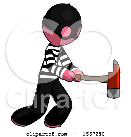 Pink Thief Man with Ax Hitting, Striking, or Chopping by Leo Blanchette
