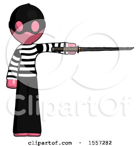 Pink Thief Man Standing with Ninja Sword Katana Pointing Right by Leo Blanchette