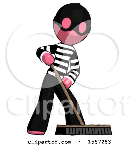 Pink Thief Man Cleaning Services Janitor Sweeping Floor with Push Broom by Leo Blanchette