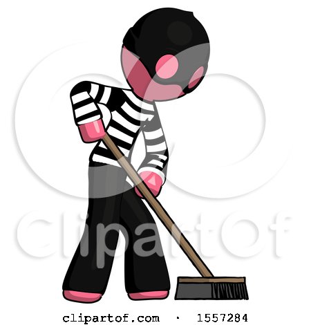 Pink Thief Man Cleaning Services Janitor Sweeping Side View by Leo Blanchette