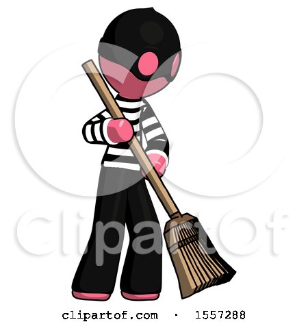 Pink Thief Man Sweeping Area with Broom by Leo Blanchette