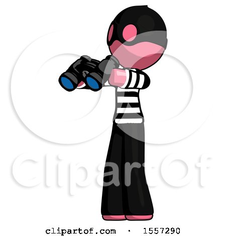 Pink Thief Man Holding Binoculars Ready to Look Left by Leo Blanchette