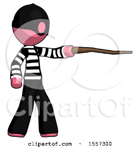 Pink Thief Man Pointing with Hiking Stick by Leo Blanchette