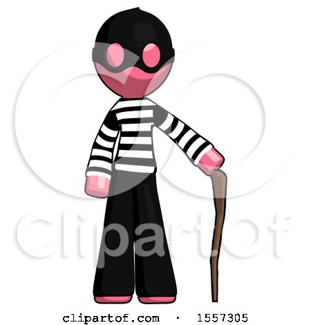 Pink Thief Man Standing with Hiking Stick by Leo Blanchette