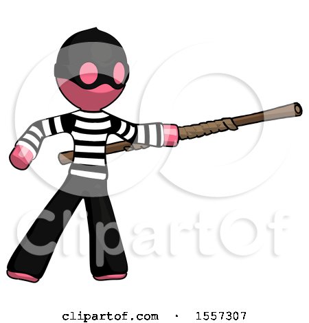 Pink Thief Man Bo Staff Pointing Right Kung Fu Pose by Leo Blanchette