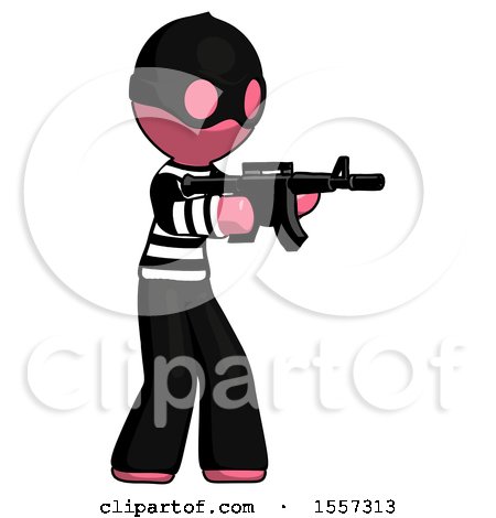 Pink Thief Man Shooting Automatic Assault Weapon by Leo Blanchette