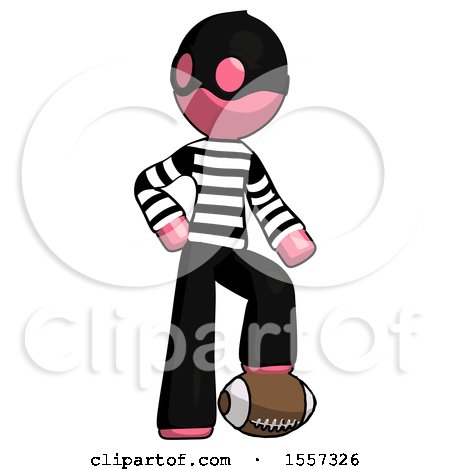 Pink Thief Man Standing with Foot on Football by Leo Blanchette