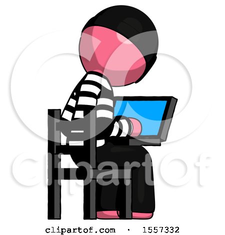 Pink Thief Man Using Laptop Computer While Sitting in Chair View from Back by Leo Blanchette