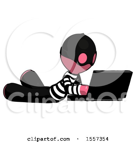Pink Thief Man Using Laptop Computer While Lying on Floor Side Angled View by Leo Blanchette