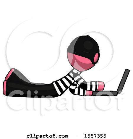 Pink Thief Man Using Laptop Computer While Lying on Floor Side View by Leo Blanchette