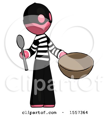 Pink Thief Man with Empty Bowl and Spoon Ready to Make Something by Leo Blanchette