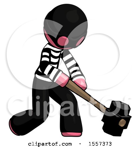 Pink Thief Man Hitting with Sledgehammer, or Smashing Something at Angle by Leo Blanchette