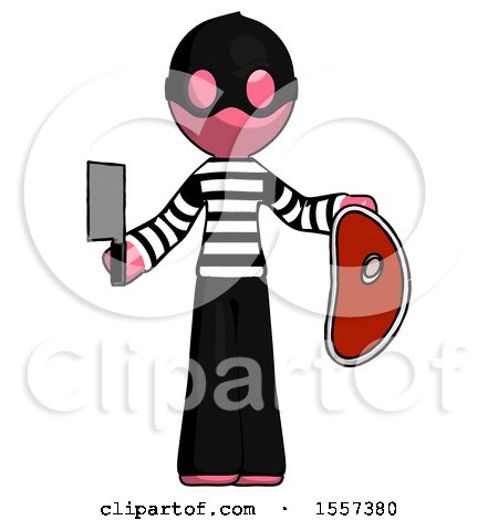 Pink Thief Man Holding Large Steak with Butcher Knife by Leo Blanchette