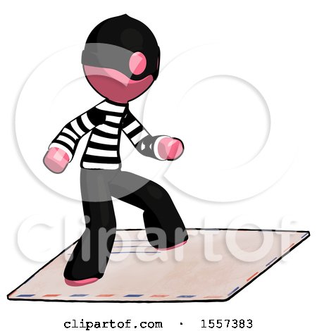 Pink Thief Man on Postage Envelope Surfing by Leo Blanchette