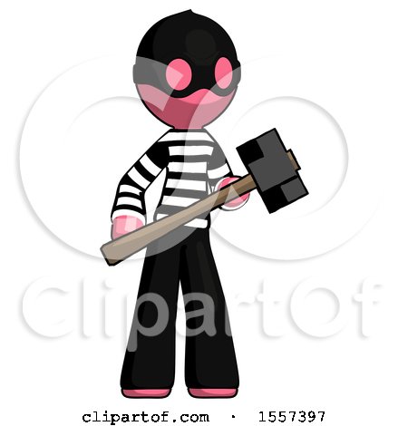 Pink Thief Man with Sledgehammer Standing Ready to Work or Defend by Leo Blanchette