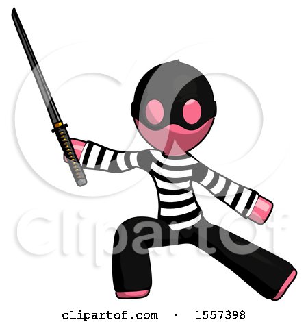 Pink Thief Man with Ninja Sword Katana in Defense Pose by Leo Blanchette