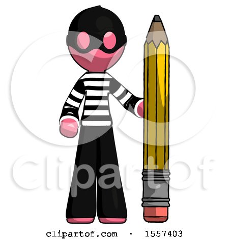 Pink Thief Man with Large Pencil Standing Ready to Write by Leo Blanchette