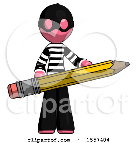 Pink Thief Man Writer or Blogger Holding Large Pencil by Leo Blanchette
