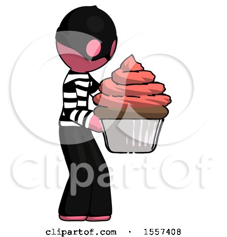 Pink Thief Man Holding Large Cupcake Ready to Eat or Serve by Leo Blanchette