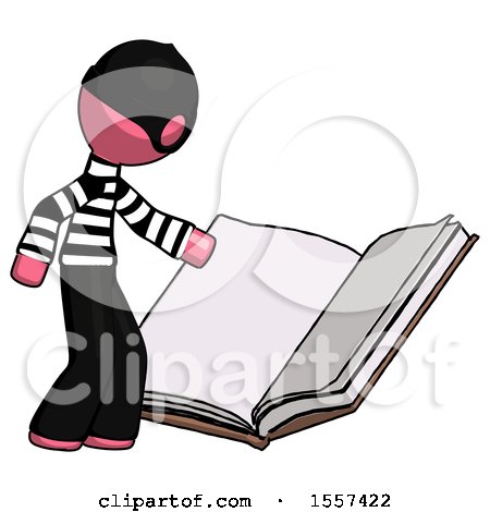 Pink Thief Man Reading Big Book While Standing Beside It by Leo Blanchette